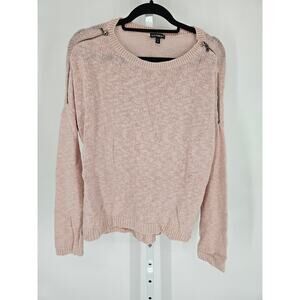 Express Womens Sz M Knit Sweater Light Pink w/ Zipper Shoulder Detail